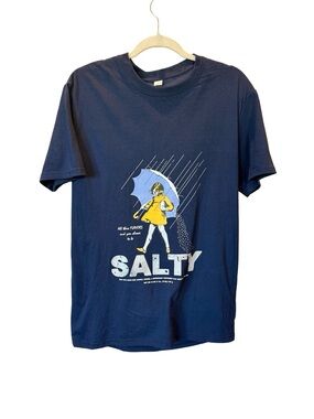 Salty Graphic Tee Navy Blue Funny Rain Umbrella Shirt Medium Cotton
